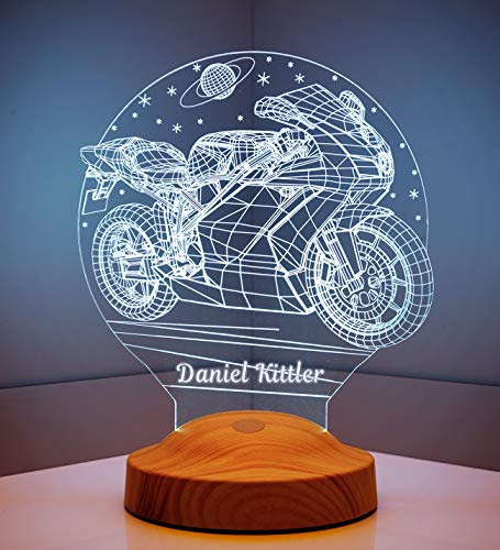Geschenkelampe Motorrad Nachttischlampe Personalisierte Geschenke Led Lampe Wunschtext Schlummerlicht mit Geschenkbox