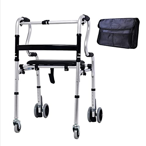 Gehhilfe für behinderte ältere Menschen, zusammenklappbare Gehhilfe für Senioren, Vierfuß-Hilfsgehhilfe, wasserdichte Aufbewahrungstasche für Rollstühle, altmodische klappbare Gehhilfe aus Aluminium