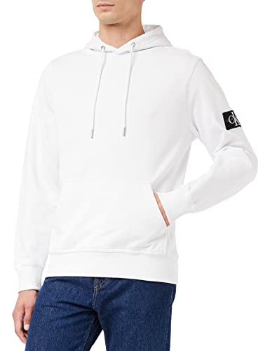 Calvin Klein Jeans Herren Monogram Sleeve Badge Hoodie Kapuzenpullover, Bright White, XL