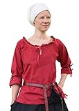 Battle-Merchant Mittelalter Bluse Birga aus Baumwolle mit 3/4 Arm - Mittelalter Kleidung Damen (Medium, Rot)