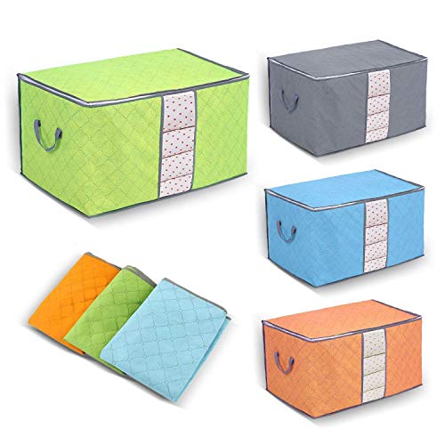 Yosoo Aufbewahrungsbox aus Bambuskohle, 3 Stück per pack, mit Reißverschluss, groß, langlebig, faltbar, für Kleidung, Steppdecken, Kissen, Decken Verde+Blu+Grigio