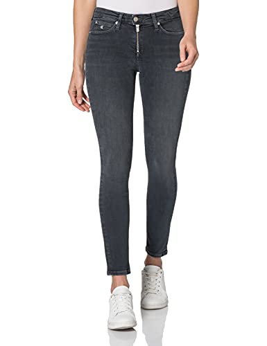 Calvin Klein Jeans Damen Ckj 011 Mid Rise Skinny Ankle Hose, Dark Grey Raw Hem Zip, 34W Short