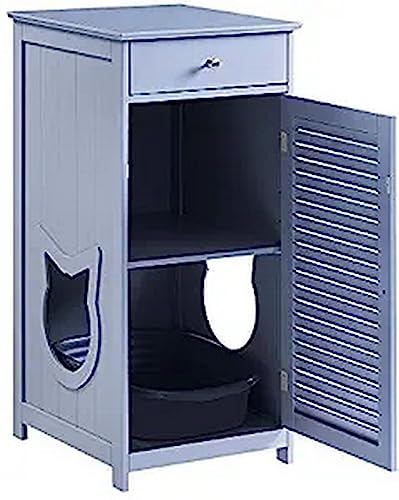 Penn-Plax Cat Walk Furniture: Modernes Katzenstreu-Gehäuse – Schubladen-Innenregal und Tür im Rolladen-Stil, Grau