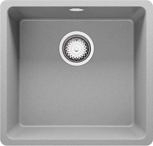 Spülbecken Grau 46x44 cm, Granitspüle 1 Becken + Ablauf-Set, Küchenspüle ab 50er Unterschrank, Einbauspüle von Primagran
