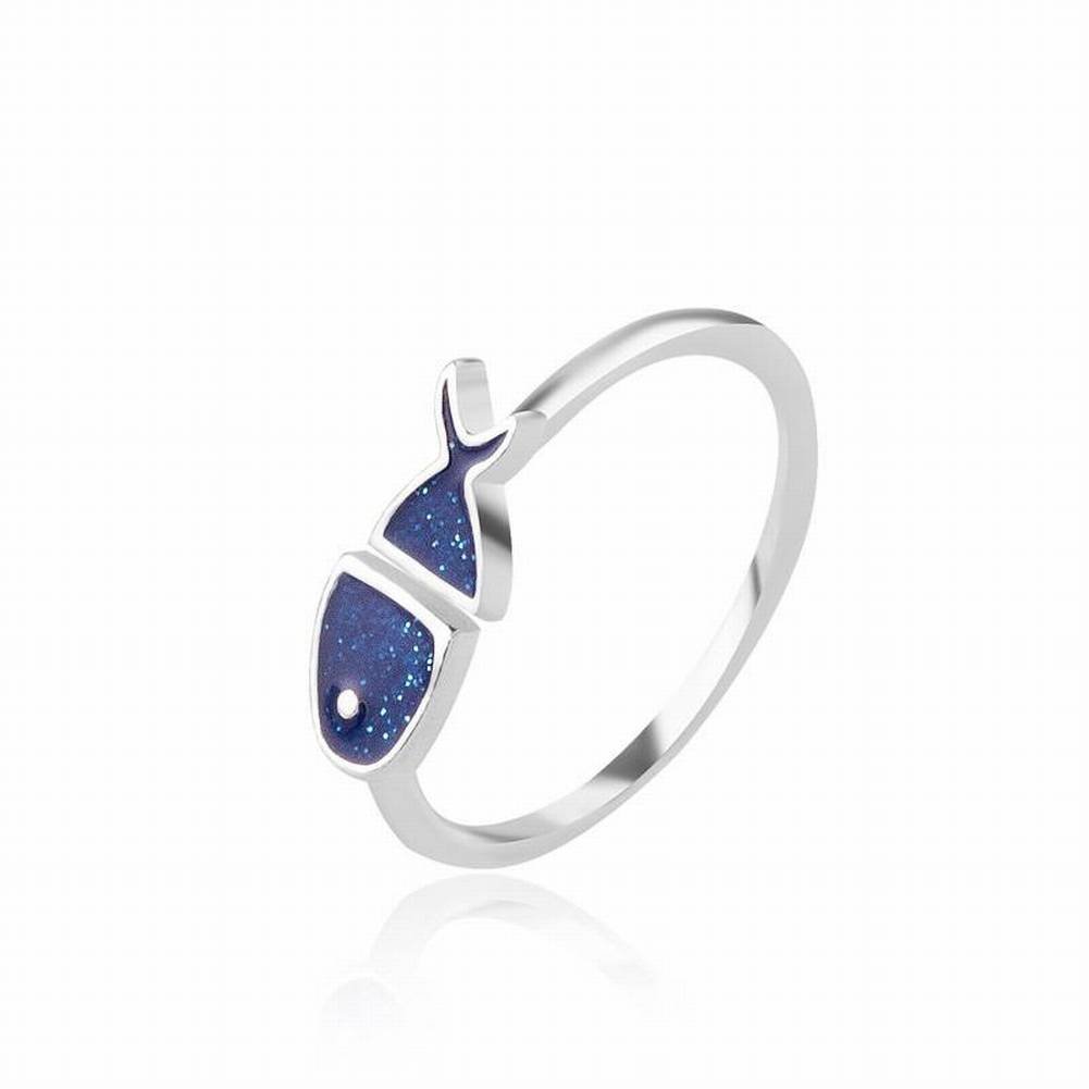 Thumby Cute Blue Fisch Ring Ring 925 Sterling Silber Eröffnung Ring Weibliche Persönlichkeit Mode Wild, S925 Silberring, Öffnung einstellbar