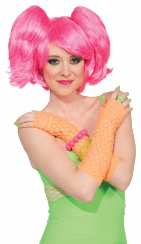 Short Costume Wig & Pony Tail Clip Set Adult - Hot Pink One Size