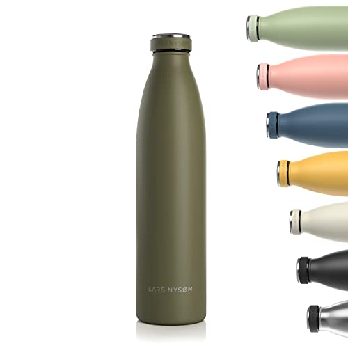 LARS NYSØM Trinkflasche Edelstahl 1000ml | BPA-freie Isolierflasche 1 Liter | Auslaufsichere Wasserflasche für Sport, Fahrrad, Hund, Baby, Kinder