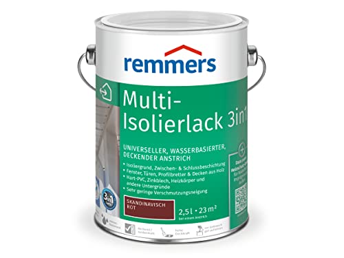 Remmers Multi Isolierlack 3in1 skandinavisch rot, 2,5 Liter, wasserbasierte Lackfarbe für Holz, Zink, Aluminium, PVC, für innen und außen, 3 Produkte in einem