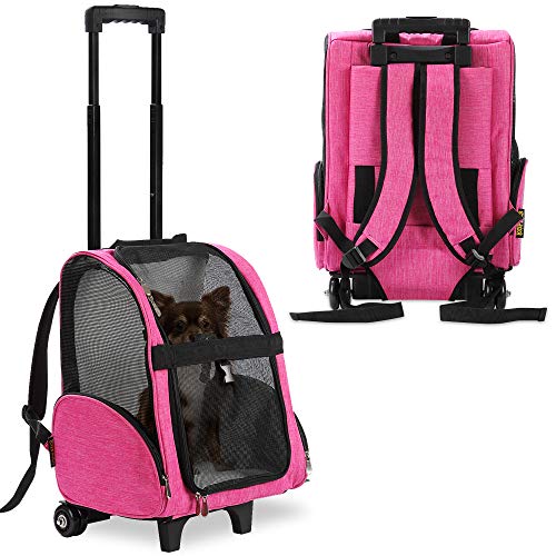 KOPEKS Deluxe-Rucksack/Reisetasche für Haustiere mit Doppelrollen, Medium, Rose