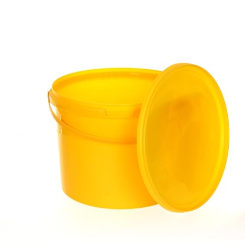 BenBow Eimer mit Deckel 10l gelb 5X 10 Liter - lebensmittelecht, stabil, luftdicht, auslaufsicher, geruchsneutral - Aufbewahrungsbehälter aus Kunststoff, mit Henkel - leer