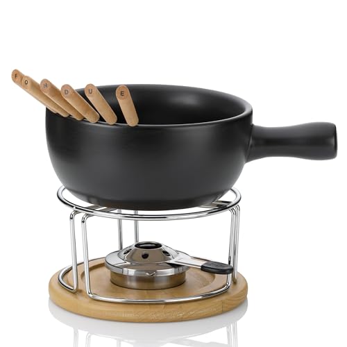 Kela 361306 Käsefondue-Set, Natürliches Design, 10-teilig, Feuerfeste Keramik, Käsefondue-Set Natura, 1 L