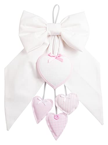 FILET - Weißes Geburtsband mit Rosa Herzchen, ein Herz aus Aida-Leinwand zum Sticken, aus Baumwolle, Ideal zum Aufhängen, um die Geburt eines Mädchens anzukündigen, 100% Made in Italy