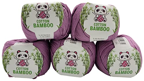 5 x 100g Strickwolle Cotton Bamboo mit 40% Baumwolle und 60% Bambus, 500 Gramm Strickgarn einfarbig (lila 170-06)