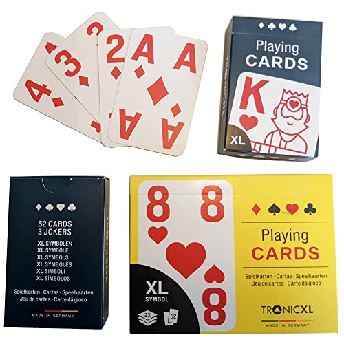 Eurosell 2 Stück Premium XL Kartenspiel Spielkarten Karton mit großen Zeichen für Senioren & Menschen mit Sehbehinderung Gessellschaftsspiel Spiel Kartenspiele