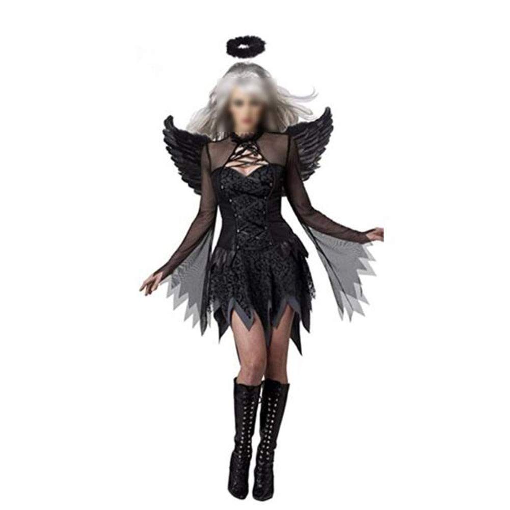 Zhenwo Erwachsener Damen Geister Schwarze Witwe Kostüm Schwarze Geisterbraut Weiblicher Geist Halloween Kostüm Sexy Vampir Dunkler Engel Teufel Karneval Verkleidung,Schwarz,M