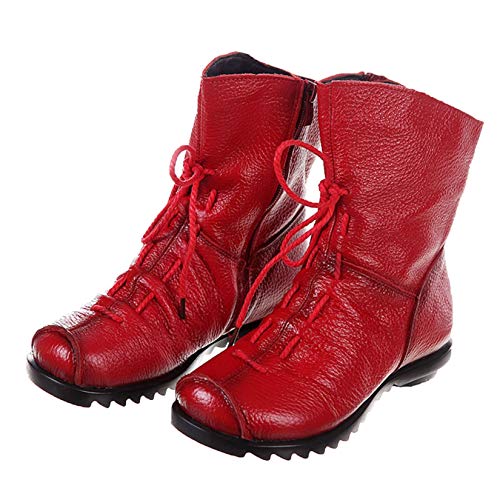 Jwans Damen Winterstiefel wasserdichte runde Zehen einfarbig Schnüren warme Schuhe Damen lässig rutschfeste Lederstiefel mit Reißverschluss