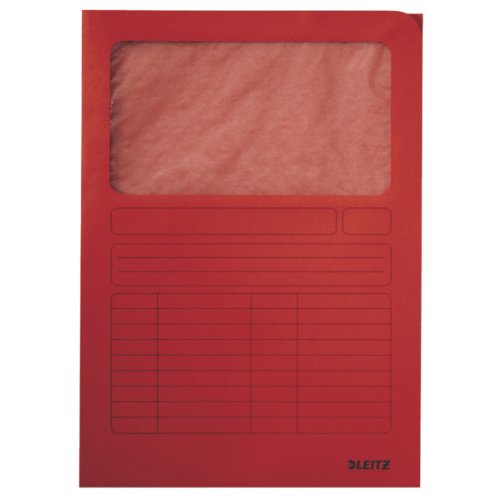 Leitz 3950-00-25 Sichtmappe, A4, oben und rechte Seite offen, Karton, rot, Pack mit 100 Stück