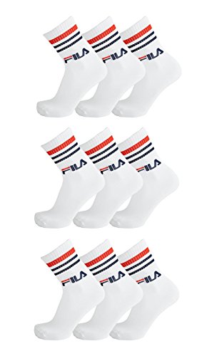 FILA 9 Paar Socken, Street Sport Socks im 9er Set, Einfarbig mit Streifen, Unisex 35-38,39-42,43-46 (39-42 (6-8 UK), Weiß (300))