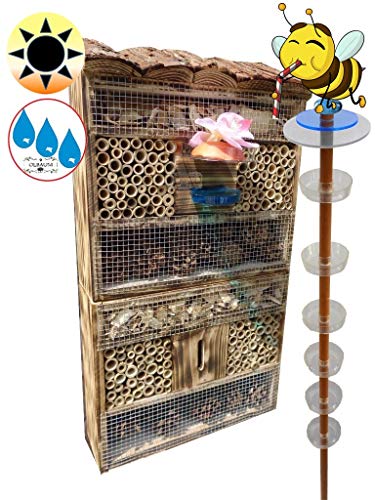 Haus Gartendeko-Stecker als funktionale Bienentränke + 1x Lotus BIENENHAUS Insektenhaus,XXL Bienenstock & Bienenfutterstationbraun Nistkasten Insektenkasten Insektenhaus