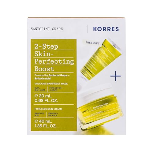 KORRES SANTORINI GRAPE Set 2-Step Boost für Hautperfektionierung, Vorteilsset für Frauen und Männer, Gesichtscreme 40 ml und Maske 20 ml, klärt ölige und Mischhaut, vegan