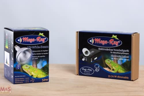 M&S Reptilien Mega Ray 50 Watt Set (Lampe + E 27 Fassung + Vorschaltgerät)