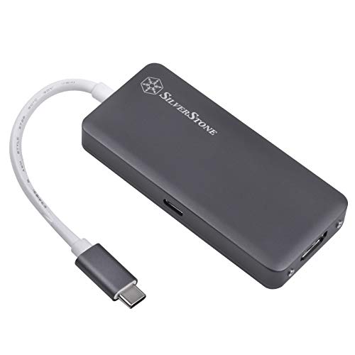 Silverstone Sst-EP14C - Adapter USB 3.1 Type-C Gen1 zu HDMI (Auflösung bis zu 4096 x 2160 @ 30Hz), 3x USB 3.1 Gen 1 Typ-A, 1x USB 3.1 Gen 1 Typ-C (PD 2.0 Laden), dunkelgrau