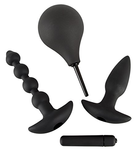 Black Velvets Anal Kit Set - 4-teiliges-Analsex-Set für Anfänger und Profis, Sexspielzeug-Set, Plug, Kugelstrang, Intim-Dusche und Vibrator, schwarz