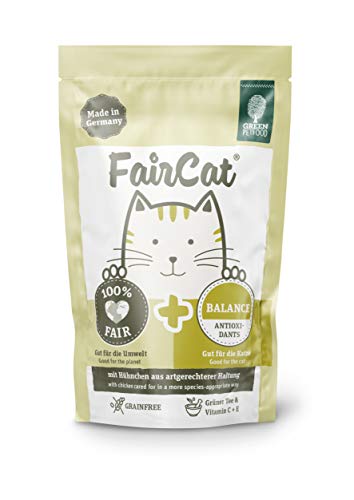 Green Petfood FairCat Balance (16 x 85g), getreidefreies Katzenfutter für ausgewachsene Katzen, mit Tierwohl-Hühnchen, Katzenfutter Nass mit grünem Tee und Vitamin C+E, 16er Pack