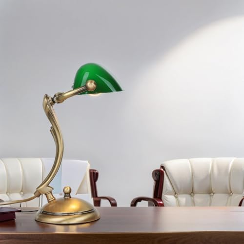 Bankerlampe Bronze Hell Jugendstil E14 bis 60W Echt-Messing Handarbeit Glas Grün Tischleuchte Schreibtisch
