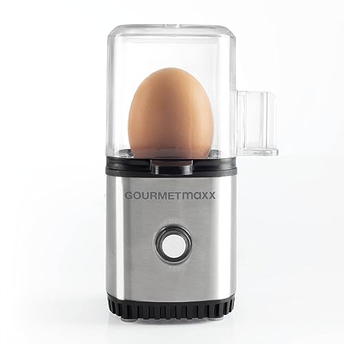 GOURMETmaxx Eierkocher für 1 Ei | Elektrischer, energiesparsamer Egg Cooker mit einfacher Bedienung für perfekte Frühstückseier | Mit Messbecher & Ei-Pick | Kompaktes Design & BPA frei [Edelstahl]