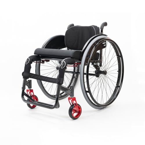 KK-GGL Selbstgerechter Sportrollstuhl, Superleichter Rollstuhl Für Erwachsene, 10 Kg Reiserollstühle Für Behinderte Athleten, Mobilitätshilfen Für Ältere Menschen, 150 Kg Kapazität,26 in black 43cm