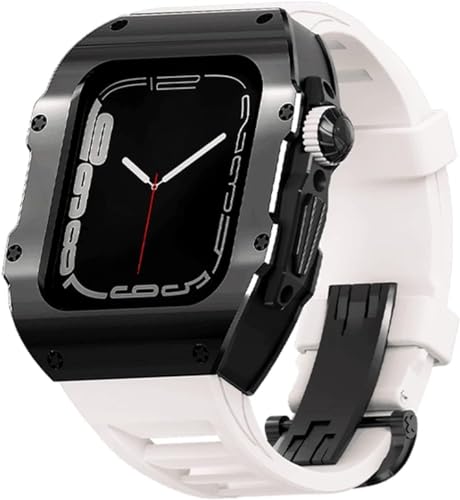 MAALYA Rm Style Edelstahl-Uhrengehäuse Fluor-Gummi-Armband, für Apple Watch Ultra 49 mm, Titan-stoßfeste Lünetten, Übungsband, für iWatch 8 49 mm Damen und Herren Uhrenarmband, For 49mm, Achat