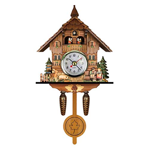 Hidyliu Reloj de pared con diseño de cuco de madera antigua， diseño de caseta de pájaros， decoración del hogar， reloj de cuco colgante， campana oscilante automática， péndulo， decoración del hogar