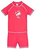 Landora®: Baby- / Kinder-Badebekleidung kurzärmliges 2er Set mit UV-Schutz 50+ und Oeko-Tex 100 Zertifizierung, rot/pink in 86/92