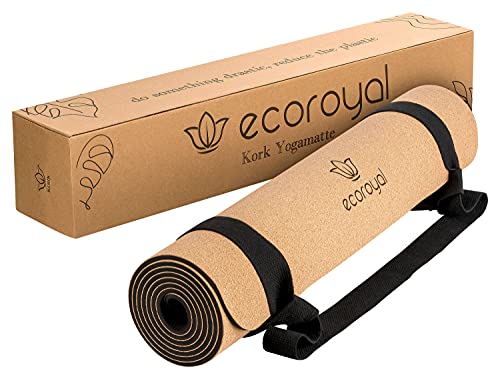 Ecoroyal Yogamatte Kork I Yoga Matte I Korkmatte mit Tragegurt I Nachhaltig & rutschfest I Yoga Mat Cork [183 x 61 x 0,4 cm]