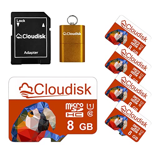 Cloudisk 5pack 8GB Micro SD TF-Speicherkarte Class4 Full-HD-Aufzeichnung mit MicroSD-Adapter + Kartenleser