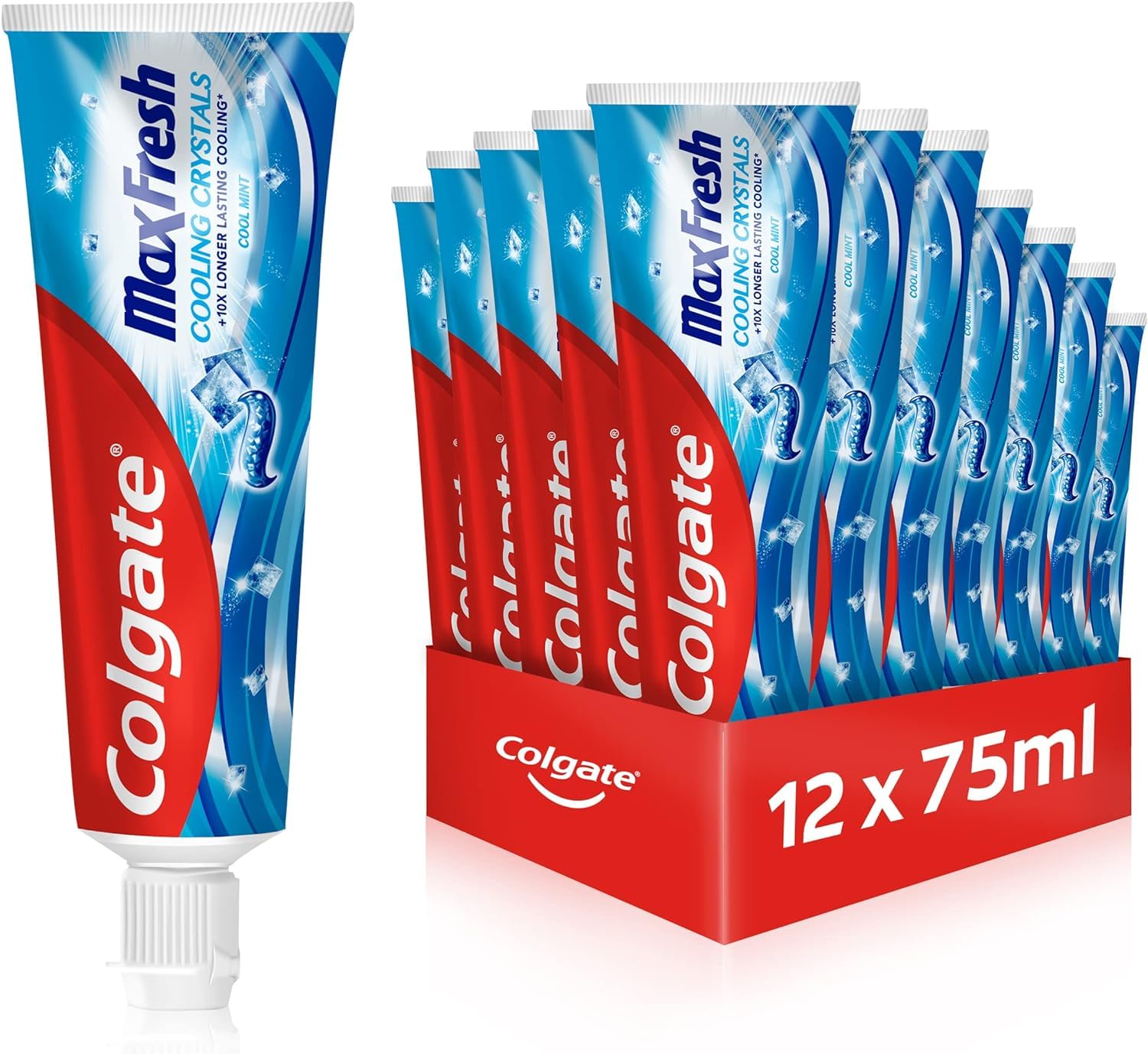 Colgate Zahnpasta Max Fresh Cooling Crystals 12x75 ml – effektive Zahnreinigung für langanhaltende Frische und ein sauberes Mundgefühl – hält die Zähne weiß und bekämpft Karies