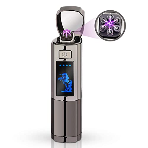 AngLink Lichtbogen Feuerzeug Elektro USB Aufladbar Winddicht Flammenlose Plasma Lighter Mit LED Batterieanzeige für männer Geschenke Outdoor