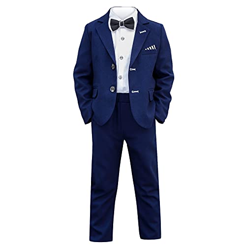 SXSHUN Kinder Jungen Smoking Anzug Boy 3 TLG Anzüge Jungen Hochzeit passt Bekleidungsset Kommunion-Anlass-Outfit,Blau(3tlg),146