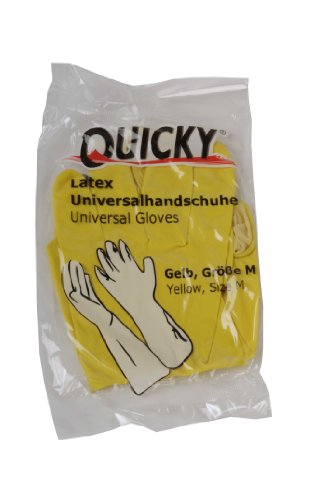 Quicky Universalhandschuhe aus Latex, Größe M, gelb, innen leicht Baumwollbeflockt, 144er Pack (144 x 1 Paar)