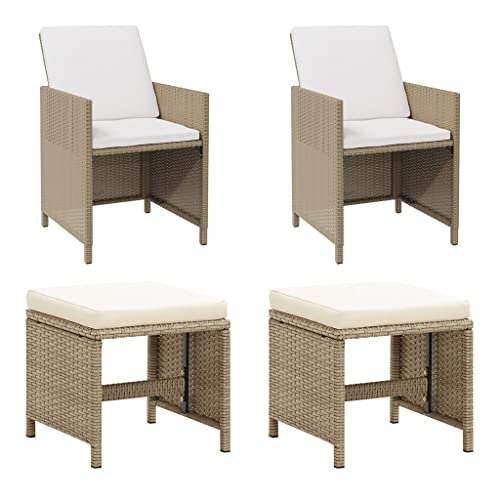 WRJENFSC Outdoor-Rasenstuhl Bistro-Stuhl Liegestuhl Gartenstuhl Lounge-Stuhl Gartenstühle mit Hocker 2 STK. Poly Rattan Beige Geeignet für Garten, Hinterhof, Patio, Terrasse, im Freien