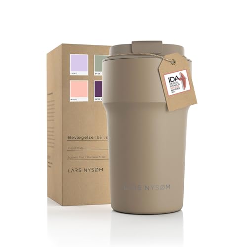 LARS NYSØM Thermo Kaffeebecher-to-go 500ml | BPA-freier Travel Mug 0.5 Liter mit Isolierung | Auslaufsicherer Edelstahl Thermobecher für Kaffee und Tee unterwegs | Teebecher (Greige, 500ml)