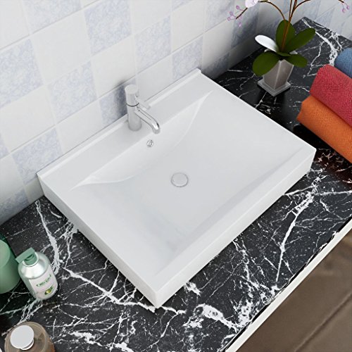 Festnight Keramik Waschtisch Waschbecken Rechteckig Badezimmer Becken Handwaschbecken Weiß 60 x 46 cm