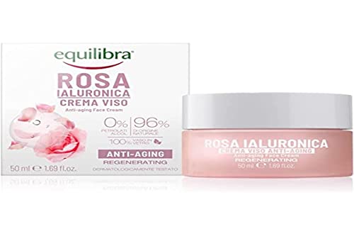 Equilibra Gesicht, Hyaluron-Rose, Anti-Aging-Gesichtscreme auf Basis von Damaszene Rose und Hyaluronsäure, feuchtigkeitsspendend und glättend, schnelle Absorption, nicht fettend, 50 ml