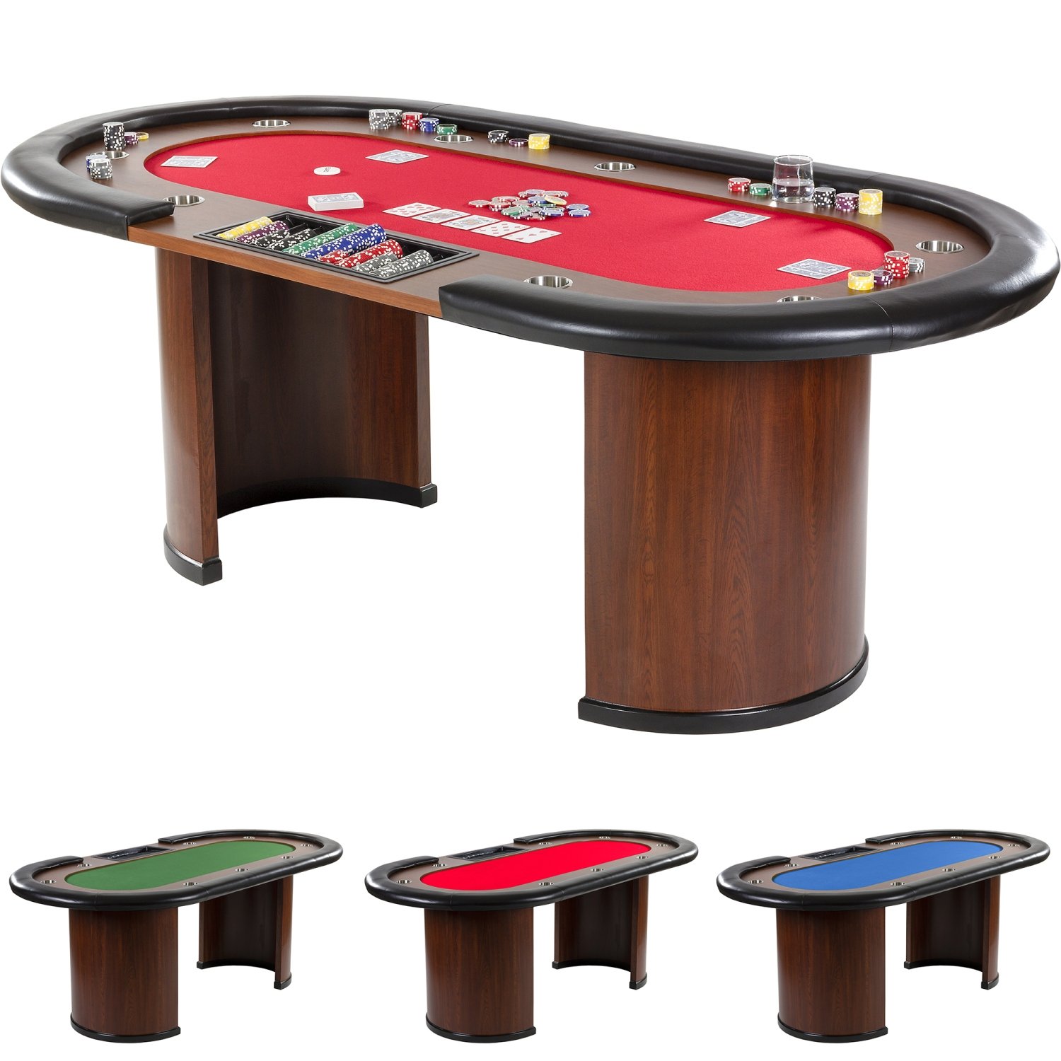 GAMES PLANET Pokertisch „Royal Flush“, 213 x 106 x75 cm, Farbwahl, Gewicht 58kg, 9 Getränkehalter, gepolsterte Armauflage, rot