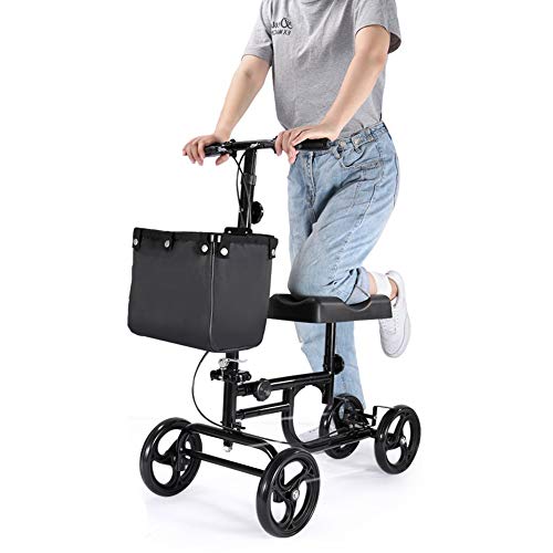 Faltbarer, lenkbarer Knie-Roller mit Bremsen und Körben, strapazierfähiger, höhenverstellbarer Knie-Roller, für Fuß-Unterschenkel-Verletzungen, schwarz