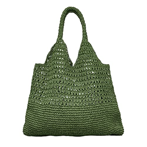 Becksöndergaard Tasche Damen Vanessa Rialta Bag Grün (Chive Green) - Strandtasche/Shopper gehäkelt aus Stroh - B:54 x L:40cm - 1111411001-552
