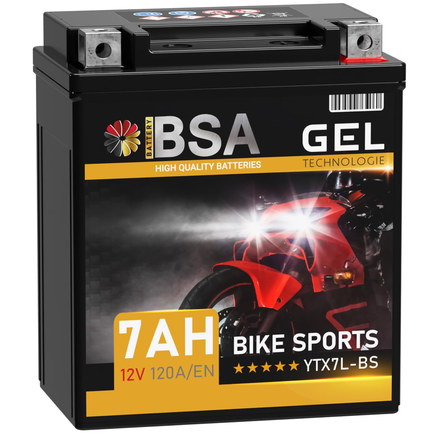 BSA YTX7L-BS GEL Roller Batterie 12V 7Ah 120A/EN Motorradbatterie doppelte Lebensdauer entspricht 50614 CTX7L-BS vorgeladen auslaufsicher wartungsfrei ersetzt 6Ah