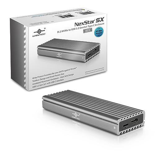 Vantec M.2 Nvme SSD auf USB 3.1 Gen 2 Typ C Gehäuse mit C auf C Kabel, Space Gray Farbe, ID5 (NST-205C3-SG)