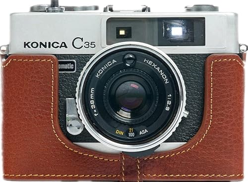 Kameratasche für Konica C35 / C35 (handgefertigt, echtes Leder, mit Handschlaufe) Braun